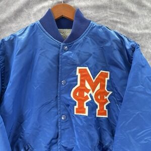 Vintage Satin Jacket Mens Large Blue Fleece‎ Lined Embroidered USA